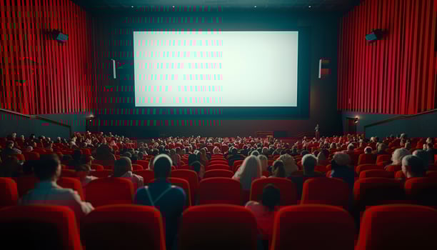 AI generated Cinema blank wide screen in the cinema hall photo