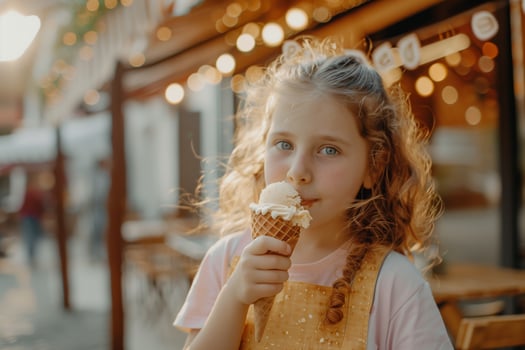AI generated A girl eating ice cream on a sunny day outdoors photo