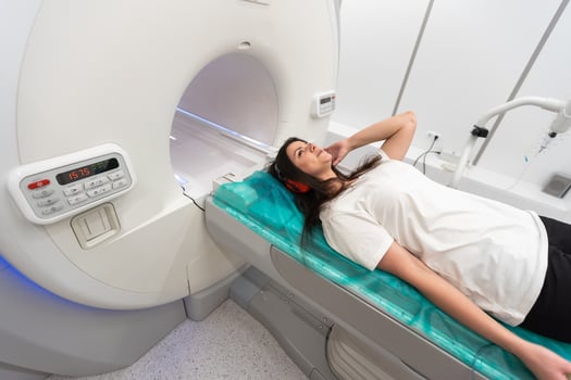 Medical CT or MRI Scan in the modern hospital laboratory. Interior of radiography department. Technologically advanced equipment in white room. Magnetic resonance diagnostics machine photo