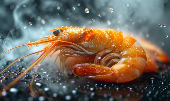 AI generated Crayfish is surrounded by water droplets and steam photo