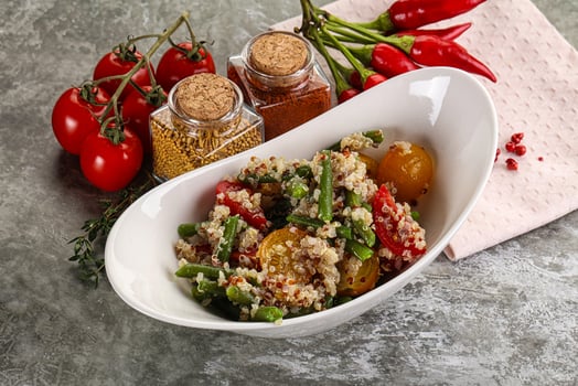 Vegan boiled quinoa with vegetables photo