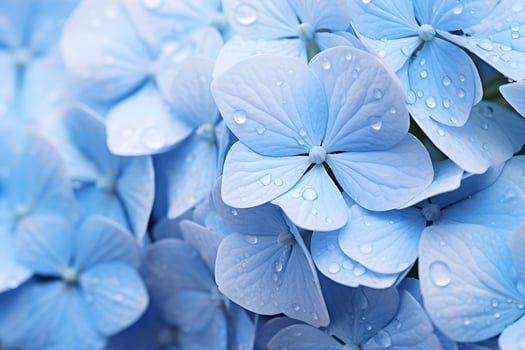 AI generated Close up of Blue Flowers With Water Droplets. Generative AI photo