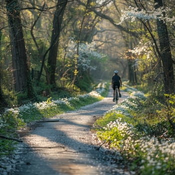 Spring Blossom Lined Trail Cycling, Fresh Air and Freedom Embodied photo