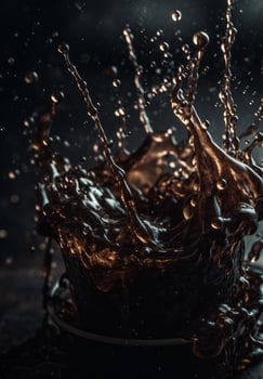 AI generated Splashes of chocolate on dark background photo