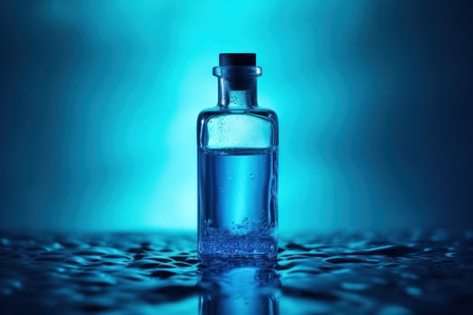 AI generated a bottle of blue liquid on blue background photo