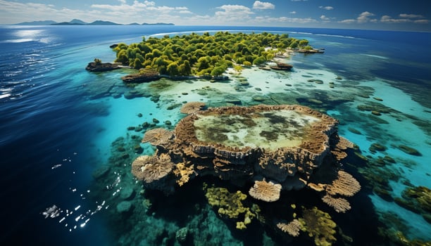 AI generated Tropical climate, turquoise water, sandy beaches, underwater adventure, serene beauty generated by AI photo
