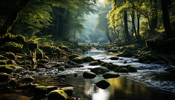 AI generated Tranquil scene wet rock reflects autumn beauty in nature generated by AI photo