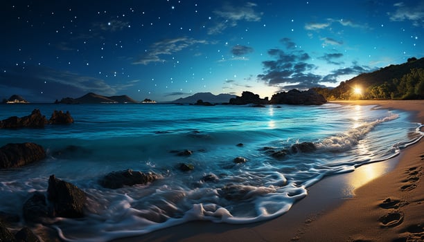 AI generated Sunset over the tranquil coastline, waves reflecting the beauty of nature generated by AI photo