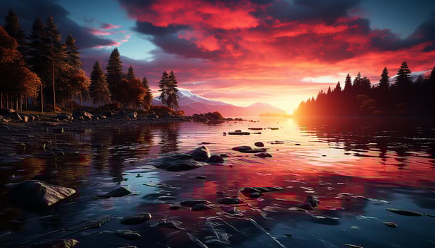 AI generated Tranquil scene sunset reflects on mountain peak, nature majestic beauty generated by AI photo