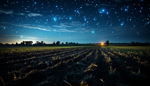AI generated Tranquil meadow at dusk, illuminated by the milky way generated by AI photo