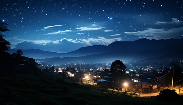AI generated Silhouette of mountain peak illuminated by moonlight in tranquil meadow generated by AI photo