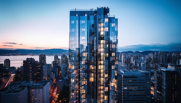 AI generated Modern cityscape at dusk, skyscrapers illuminate the futuristic architecture generated by AI photo