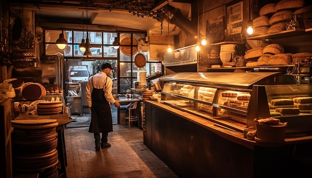 AI generated One man, expert chef, preparing food in commercial kitchen generated by AI photo