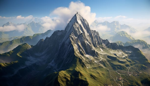 AI generated Mountain peak, majestic landscape, outdoors, snow, cloud, sky, travel adventure generated by AI photo