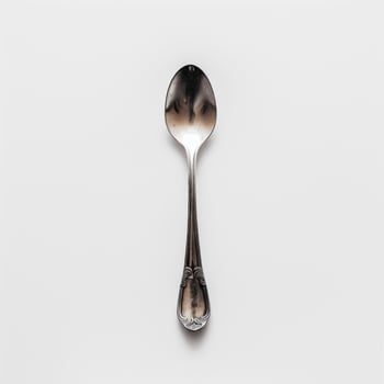 AI generated minimalistic style silver spoon on white background top view photo
