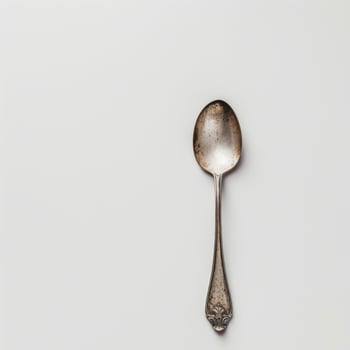AI generated minimalistic style silver spoon on white background top view photo