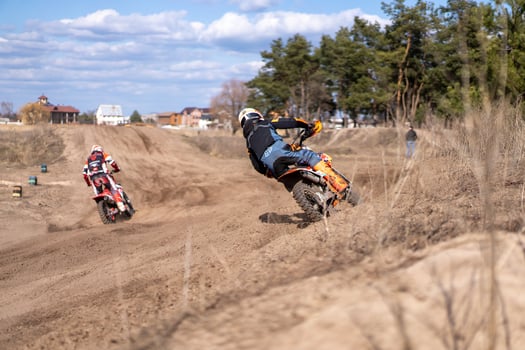 Kharkov. Ukraine March 2021 Moto cross training Enduro bike ride off road track photo
