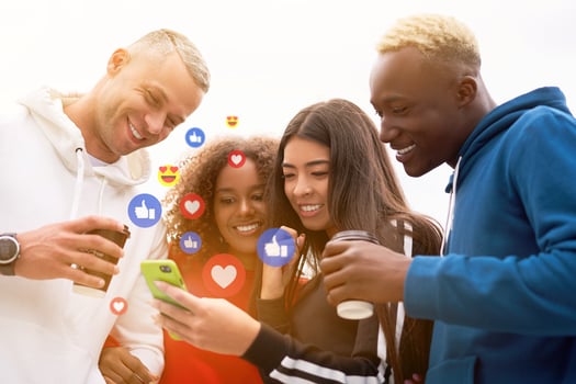 Multi-ethnic group people teenage friends. African-american, asian, caucasian student spending time together Multiracial friendship photo