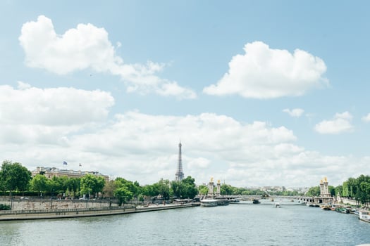 PARIS, FRANCE - 02 June 2018  View of the Eiffel Tower and Siene River in Paris, France. photo