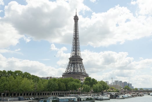 PARIS, FRANCE - 02 June 2018 View of the Eiffel Tower and Siene River in Paris, France. photo