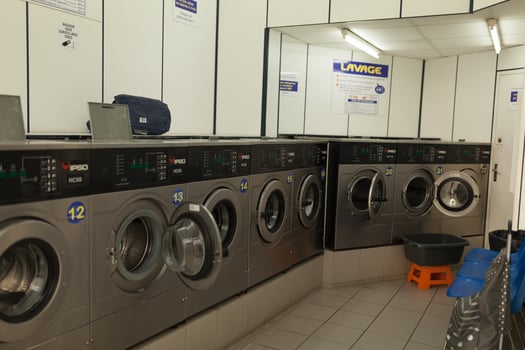 Paris, France 02 June 2018 washing machine in local self service laundry photo