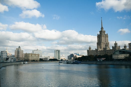 view on the moscow river hotel Radisson and river ship photo
