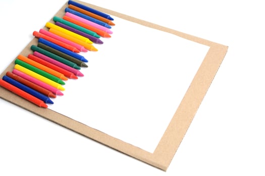 Crayons lined up isolated on white background. photo