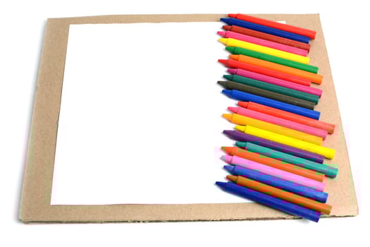 Crayons lined up isolated on white background. photo