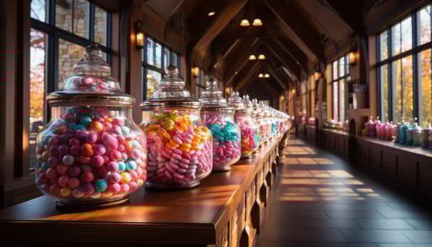 AI generated A vibrant collection of sweet food and candy on a table generated by AI photo
