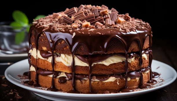 AI generated Chocolate dessert, sweet food, gourmet candy, plate of refreshment generated by AI photo