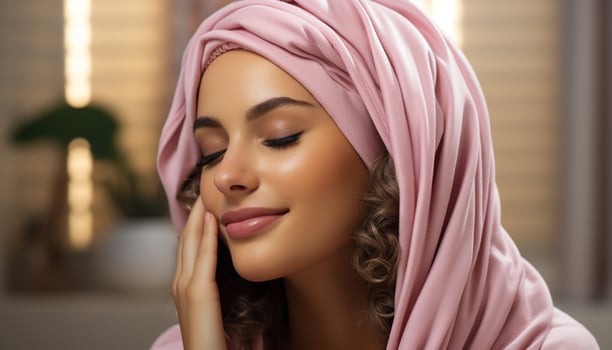 AI generated A beautiful young woman with a hijab, looking serene and happy generated by AI photo