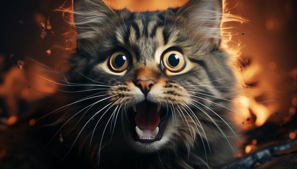 AI generated Cute kitten sitting outdoors, staring at camera with playful fury generated by AI photo
