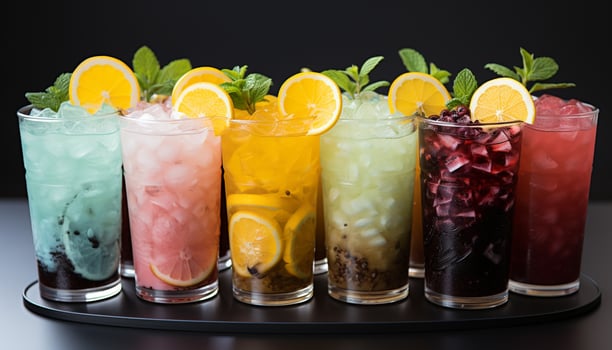 AI generated Refreshing summer cocktail with citrus fruits and mint leaves generated by AI photo