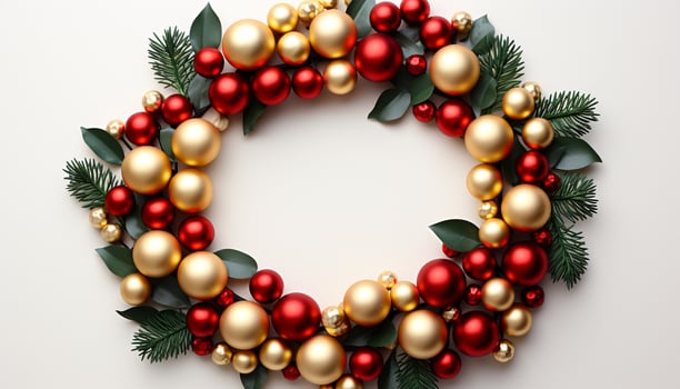 AI generated Winter celebration shiny gold Christmas ornament on a snowy fir tree generated by AI photo