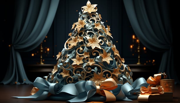 AI generated Celebration of winter gift, tree, decoration, humor, illuminated night generated by AI photo