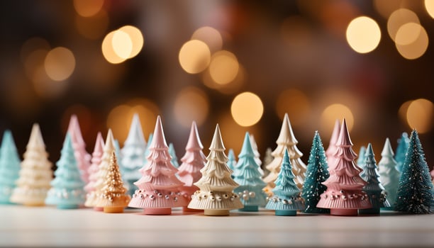 AI generated Christmas tree glowing with multi colored lights, surrounded by gifts generated by AI photo