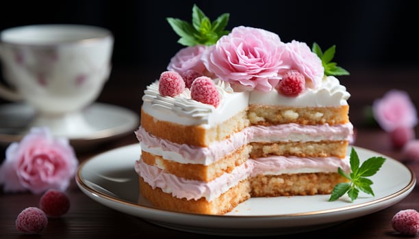 AI generated Homemade berry cheesecake, a sweet indulgence for birthday celebration generated by AI photo