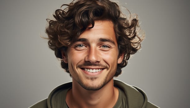 AI generated Smiling man with curly hair exudes confidence and happiness generated by AI photo