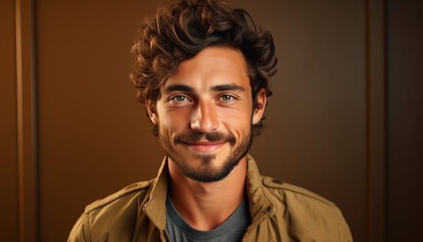 AI generated A confident, smiling man with a beard and brown hair generated by AI photo