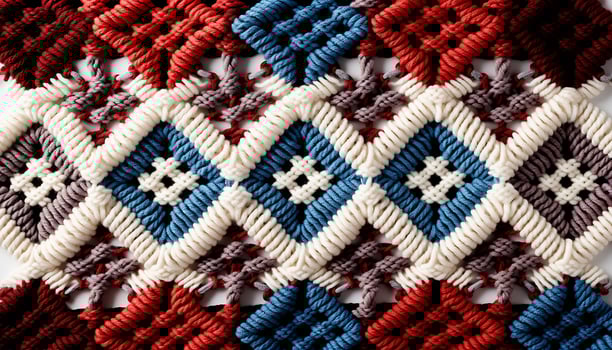 AI generated Abstract geometric design woven into a vibrant, homemade silk rug generated by AI photo