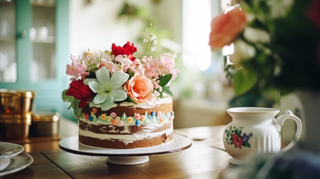AI generated Homemade birthday cake in the English countryside house, cottage kitchen food and holiday baking recipe photo