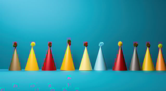 AI generated several party hats against a blue background photo