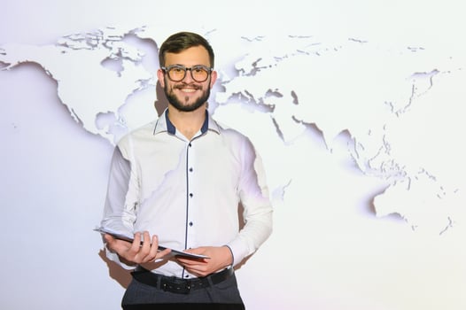 businessman on the background of the world map, international economy. photo