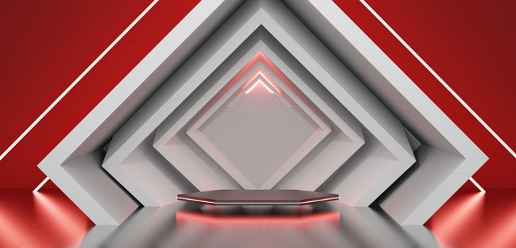 technology podium square shape Complete with neon lights and lasers modern exhibition scene 3D illustration photo