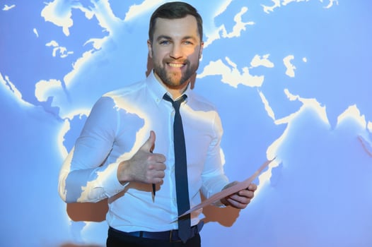 work desk of businessman, globalization business concept photo