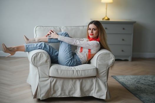 Fashion beautiful model sexy pretty lady in decoration designer room home or hotel. photo