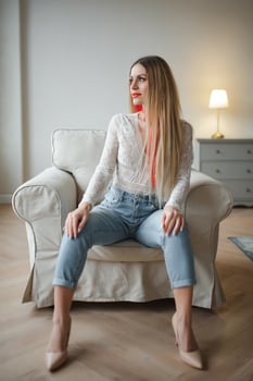 Fashion beautiful model sexy pretty lady in decoration designer room home or hotel. photo