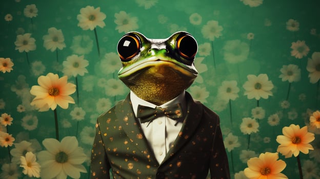 AI generated Stylish Frog on a daisy field background illustration. photo