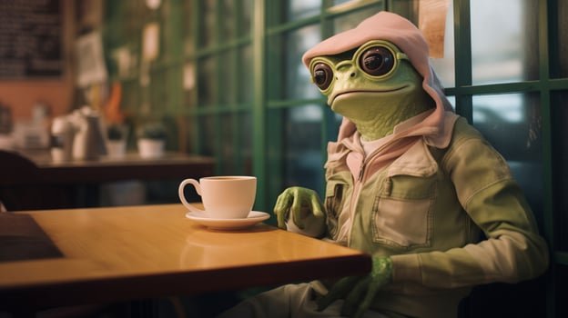 AI generated Hipster frog in cafe photo