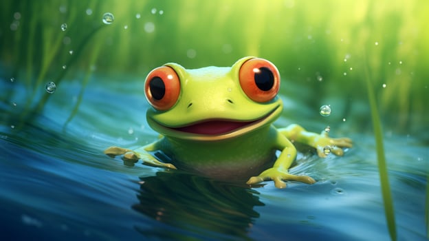 AI generated Cute smiling Frog in water illustration photo
